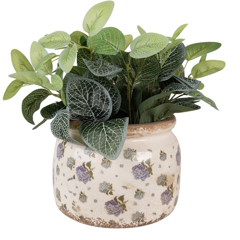 Clayre & Eef Bloempot  Ø 20x15 cm Beige Blauw Keramiek Bloemen