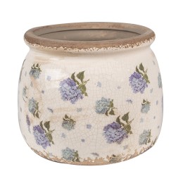 Clayre & Eef Bloempot  Ø 16x13 cm Beige Blauw Keramiek Bloemen