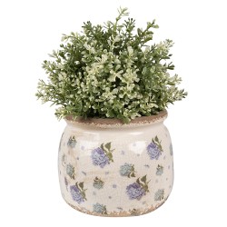 Clayre & Eef Bloempot  Ø 16x13 cm Beige Blauw Keramiek Bloemen