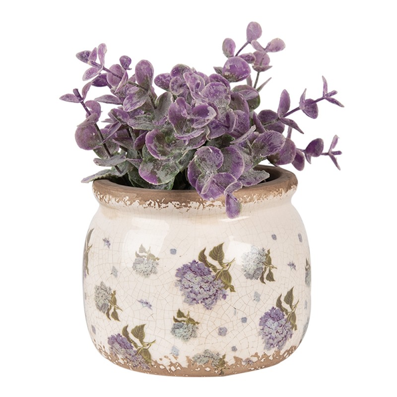 Clayre & Eef Bloempot  Ø 12x10 cm Beige Blauw Keramiek Bloemen