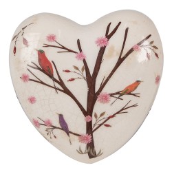 Clayre & Eef Décoration Coeur 12x12x4 cm Beige Marron Céramique Branches