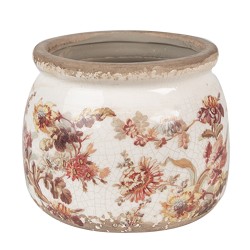 Clayre & Eef Bloempot  Ø 12x10 cm Beige Roze Keramiek Bloemen