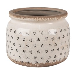 Clayre & Eef Bloempot  Ø 20x15 cm Beige Zwart Keramiek Hartjes