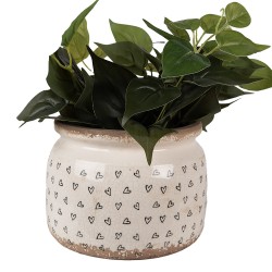 Clayre & Eef Planter Ø 20x15 cm Beige Black Ceramic Hearts