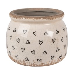 Clayre & Eef Pot de fleurs Ø 12x10 cm Beige Noir Céramique Coeurs