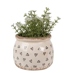 Clayre & Eef Bloempot  Ø 12x10 cm Beige Zwart Keramiek Hartjes