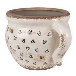 Clayre & Eef Planter 20x17x15 cm Beige Black Ceramic Hearts