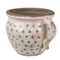 Clayre & Eef Bloempot  17x14x12 cm Beige Zwart Keramiek Hartjes