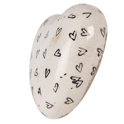 Clayre & Eef Decoration Heart 11x11x4 cm Beige Black Ceramic Hearts