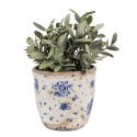 Clayre & Eef Blumentopf Ø 13x12 cm Beige Blau Keramik Rosen