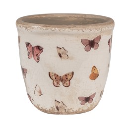 Clayre & Eef Bloempot  Ø 11x10 cm Beige Roze Keramiek Vlinders