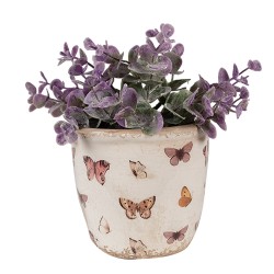 Clayre & Eef Bloempot  Ø 11x10 cm Beige Roze Keramiek Vlinders