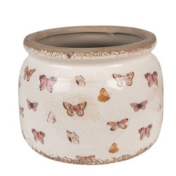 Clayre & Eef Pot de fleurs Ø 20x15 cm Beige Rose Céramique Papillons