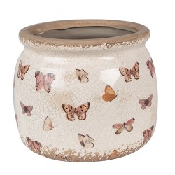 Clayre & Eef Bloempot  Ø 16x13 cm Beige Roze Keramiek Vlinders