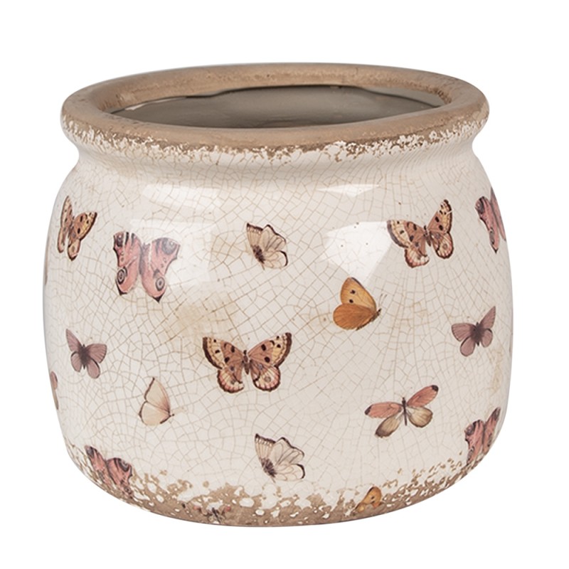 Clayre & Eef Planter Ø 16x13 cm Beige Pink Ceramic Butterflies