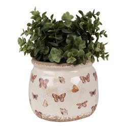 Clayre & Eef Bloempot  Ø 16x13 cm Beige Roze Keramiek Vlinders