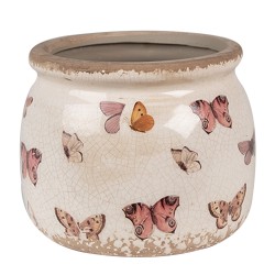 Clayre & Eef Bloempot  Ø 12x10 cm Beige Roze Keramiek Vlinders