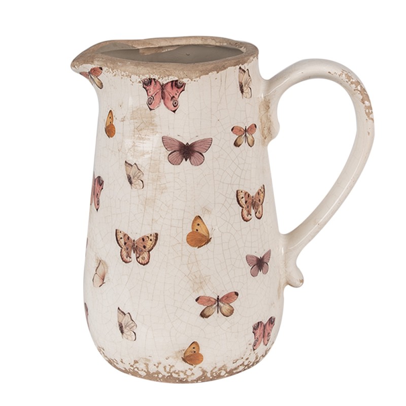 Clayre & Eef Decoration can 16x12x18 cm Beige Pink Ceramic Butterflies