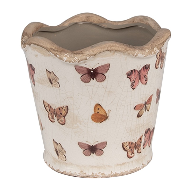 Clayre & Eef Bloempot  Ø 13x12 cm Beige Roze Keramiek Vlinders