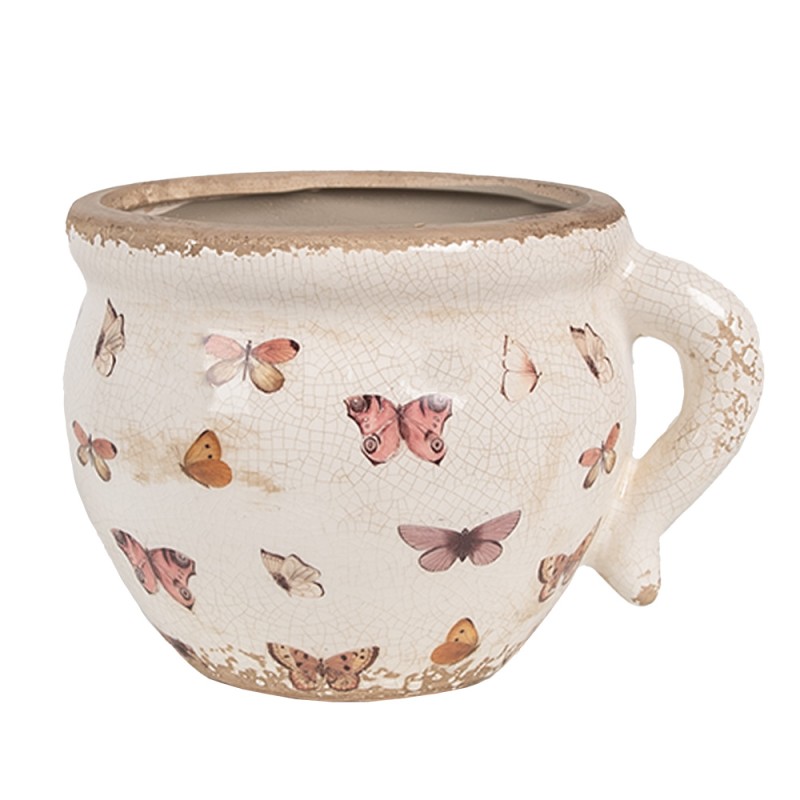 Clayre & Eef Bloempot Binnen  17x14x12 cm Beige Roze Keramiek Vlinders