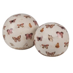 Clayre & Eef Dekorationsball Ø 10x10 cm Beige Rosa Keramik Schmetterlinge