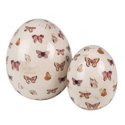 Clayre & Eef Decoration Egg Ø 14x16 cm Beige Pink Ceramic