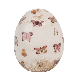 Clayre & Eef Decoration Egg Ø 10x12 cm Beige Pink Ceramic Butterflies