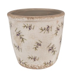 Clayre & Eef Bloempot  Ø 14x13 cm Beige Blauw Keramiek Olijven