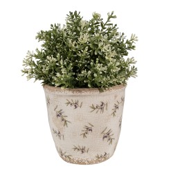 Clayre & Eef Bloempot  Ø 14x13 cm Beige Blauw Keramiek Olijven