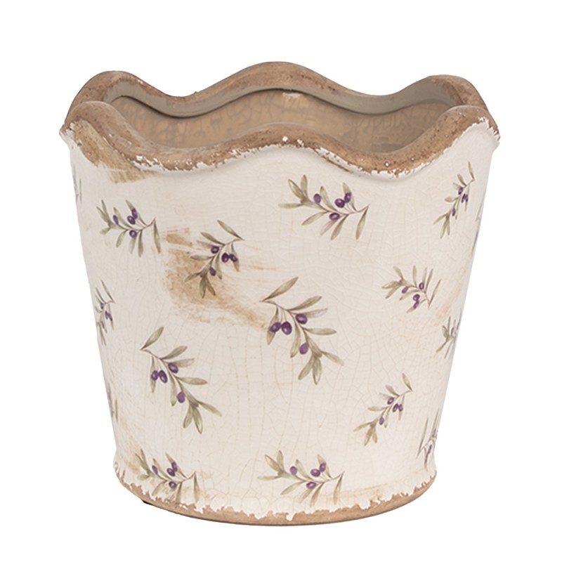 Clayre & Eef Pot de fleurs d'intérieur Ø 16x15 cm Beige Bleu Céramique Olives