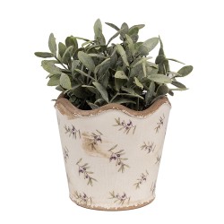 Clayre & Eef Bloempot Binnen  Ø 16x15 cm Beige Blauw Keramiek Olijven