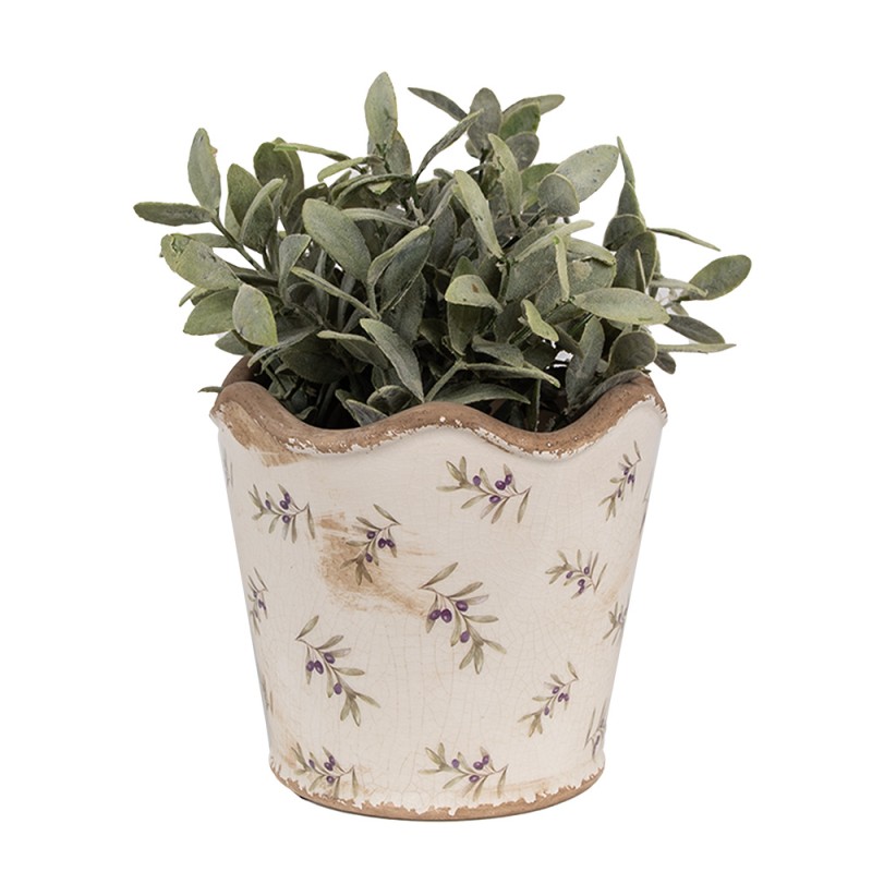 Clayre & Eef Pot de fleurs d'intérieur Ø 16x15 cm Beige Bleu Céramique Olives