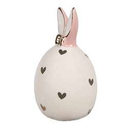 Clayre & Eef Decoration Egg Ø 5x9 cm White Ceramic Hearts