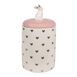 Clayre & Eef Storage Jar Rabbit Ø 13x30 cm Pink White Ceramic Hearts