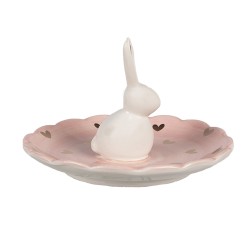 Clayre & Eef Scodella Coniglio Ø 14x9 cm Rosa Ceramica Cuoricini