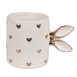 Clayre & Eef Mug 300 ml White Gold colored Ceramic Hearts