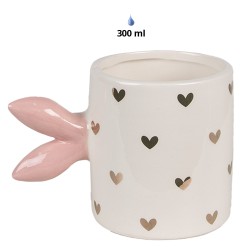 Clayre & Eef Tasse 300 ml Weiß Goldfarbig Keramik Herzen