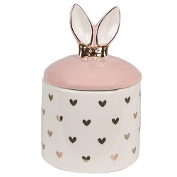 Clayre & Eef Pot de stockage Ø 9x14 cm Blanc Rose Céramique Coeurs