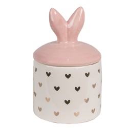 Clayre & Eef Pot de stockage Ø 9x14 cm Blanc Rose Céramique Coeurs