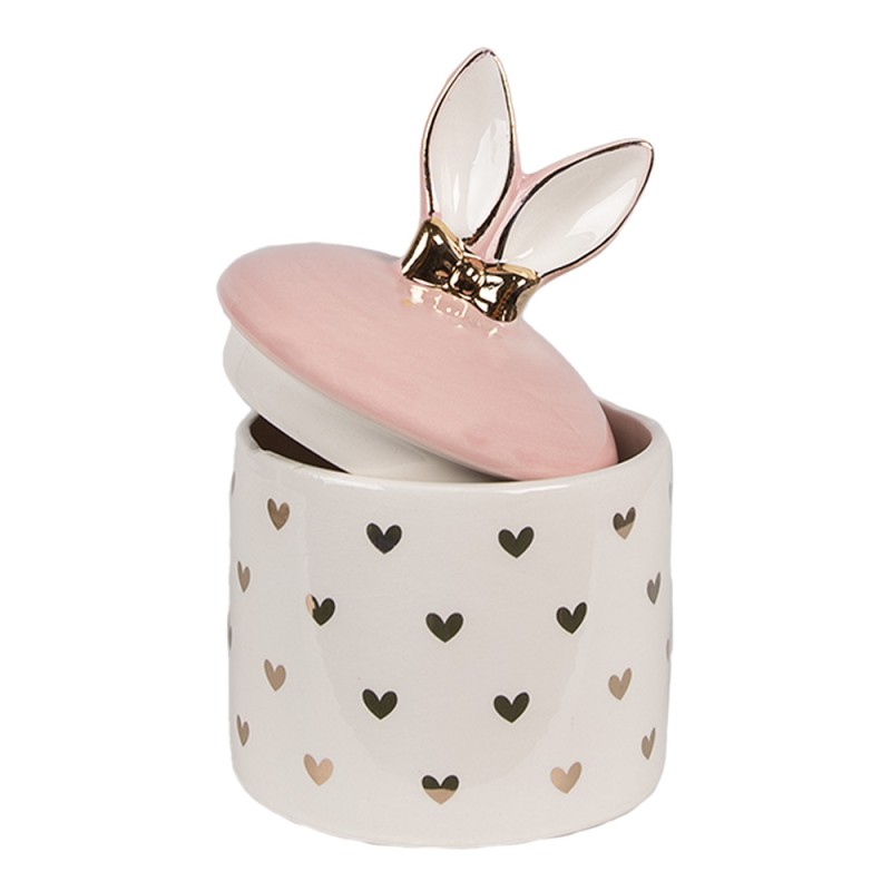 Clayre & Eef Storage Jar Ø 9x14 cm White Pink Ceramic Hearts