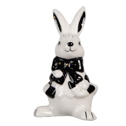 Clayre & Eef Statuetta Coniglio 9 cm Bianco Nero Ceramica