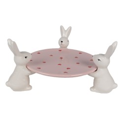 Clayre & Eef Decorative Bowl 24x23x12 cm Pink White Ceramic Rabbits