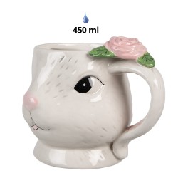 Clayre & Eef Mug Rabbit 450 ml White Pink Ceramic