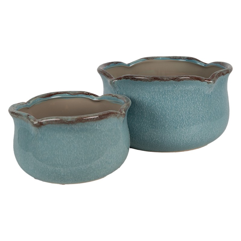 Clayre & Eef Pot de fleurs Ø 15x9 cm Bleu Céramique