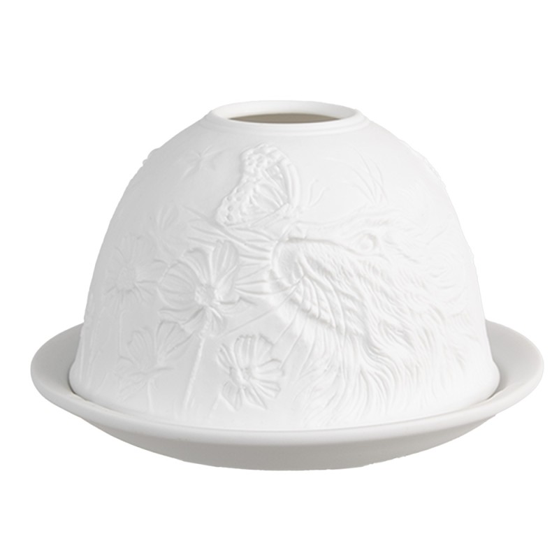 Clayre & Eef Porte-bougie Ø 12x8 cm Blanc Porcelaine Chat