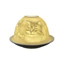 Clayre & Eef Teelichthalter Ø 12x8 cm Weiß Porzellan Katze