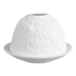 Clayre & Eef Porte-bougie Ø 12x8 cm Blanc Porcelaine Chien