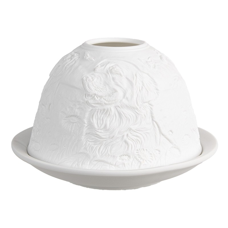 Clayre & Eef Waxinelichthouder Ø 12x8 cm Wit Porselein Hond