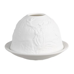 Clayre & Eef Porte-bougie Ø 12x8 cm Blanc Porcelaine Cerf