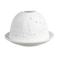 Clayre & Eef Portacandela Ø 12x8 cm Bianco Porcellana Stelle